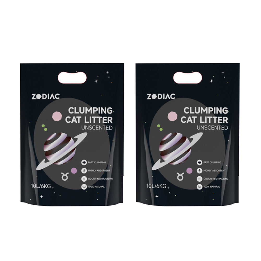 2x Zodiac 10L/6kg Clumping Bentonite Clay Cat Litter - Unscented