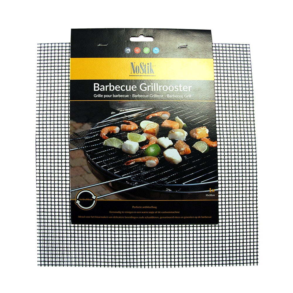 3x Nostik Reusable 32cm BBQ Grill Mat Pad Rectangle - Black