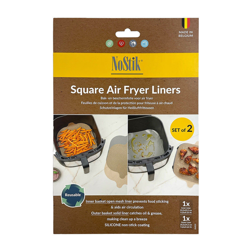2pc Nostik Reusable Kitchen Silicone Fibreglass Square Air Fryer Liner 24.5cm