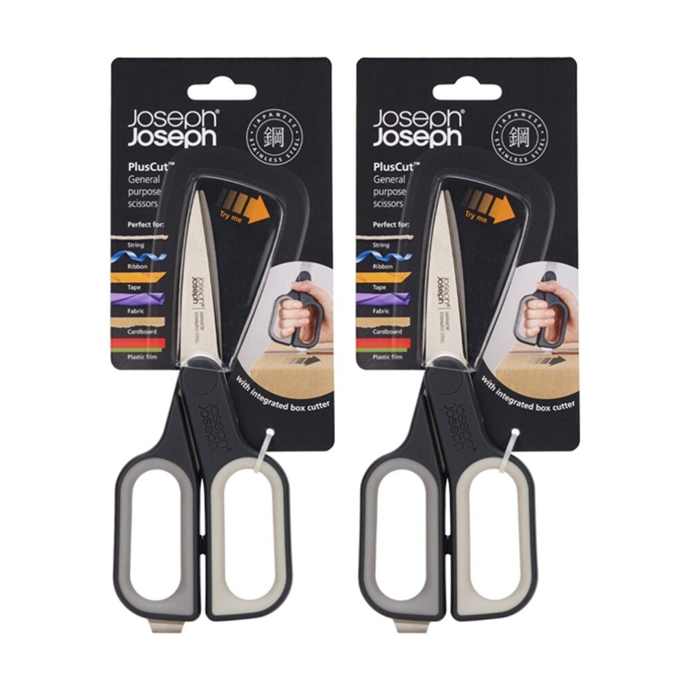2PK Joseph Joseph PlusCut General Purpose Scissors W/ Box Cutter On Handle Black