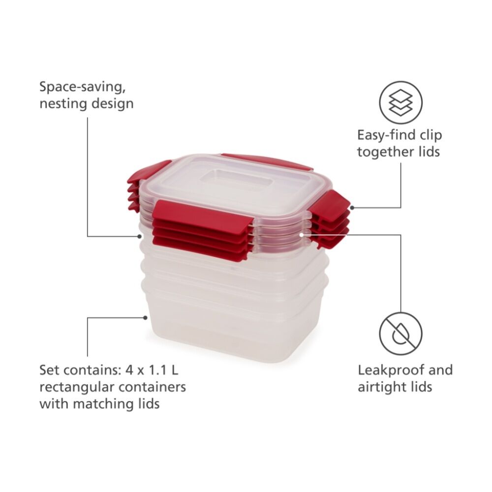 2x 4pc Joseph Joseph Nest Lock Rectangle Airtight Food Storage Container Set 1L