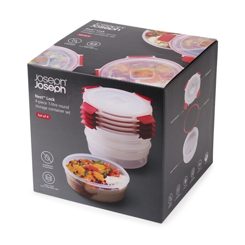 2x 4pc Joseph Joseph Nest Lock Round Airtight Food Storage Container Set 1L