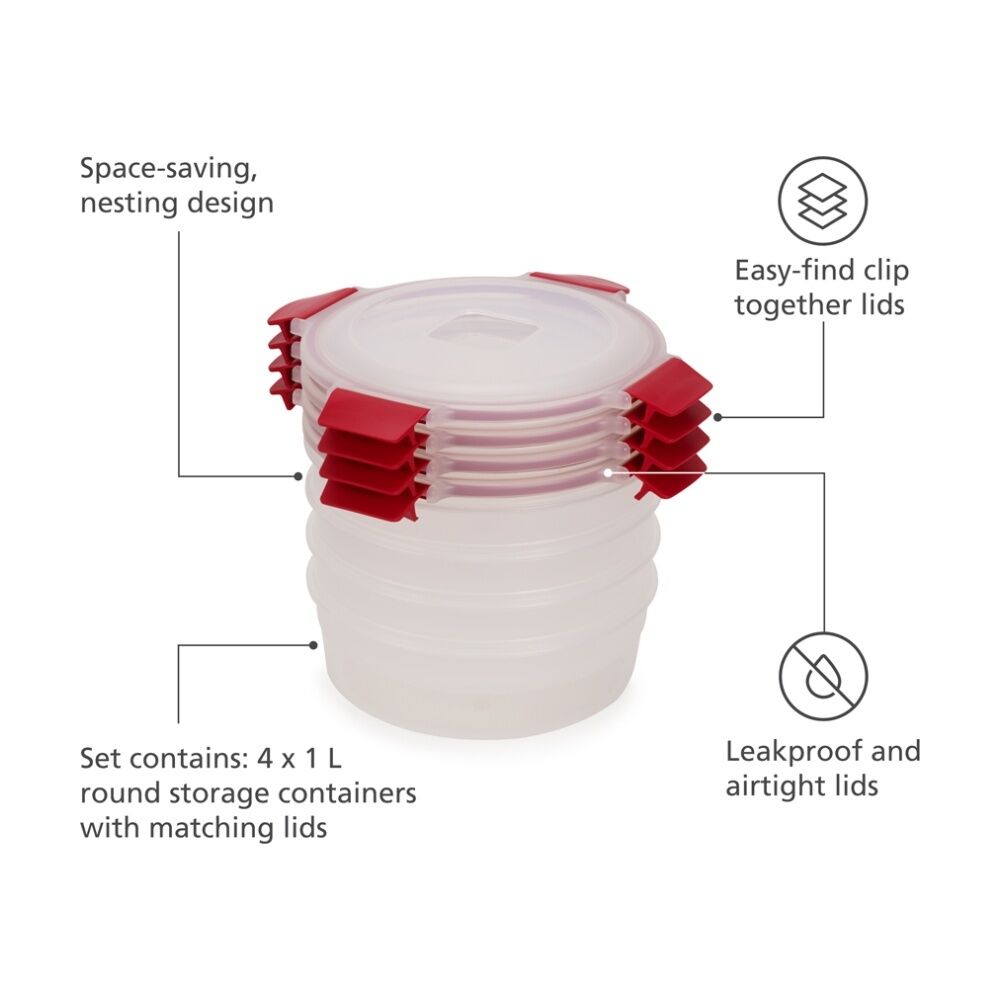 2x 4pc Joseph Joseph Nest Lock Round Airtight Food Storage Container Set 1L