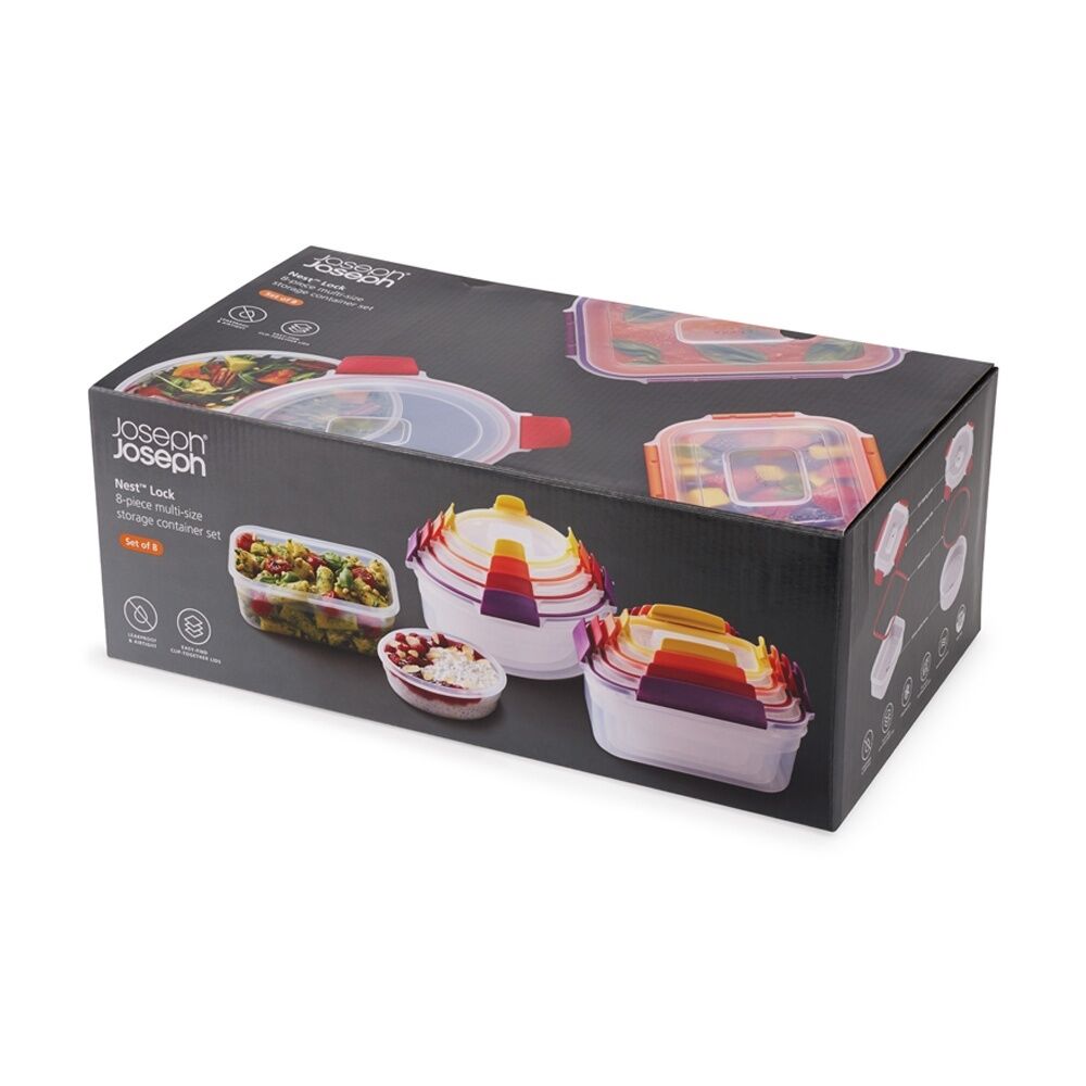 8pc Joseph Joseph Nest Lock Airtight Food Storage Container Set Multicolour