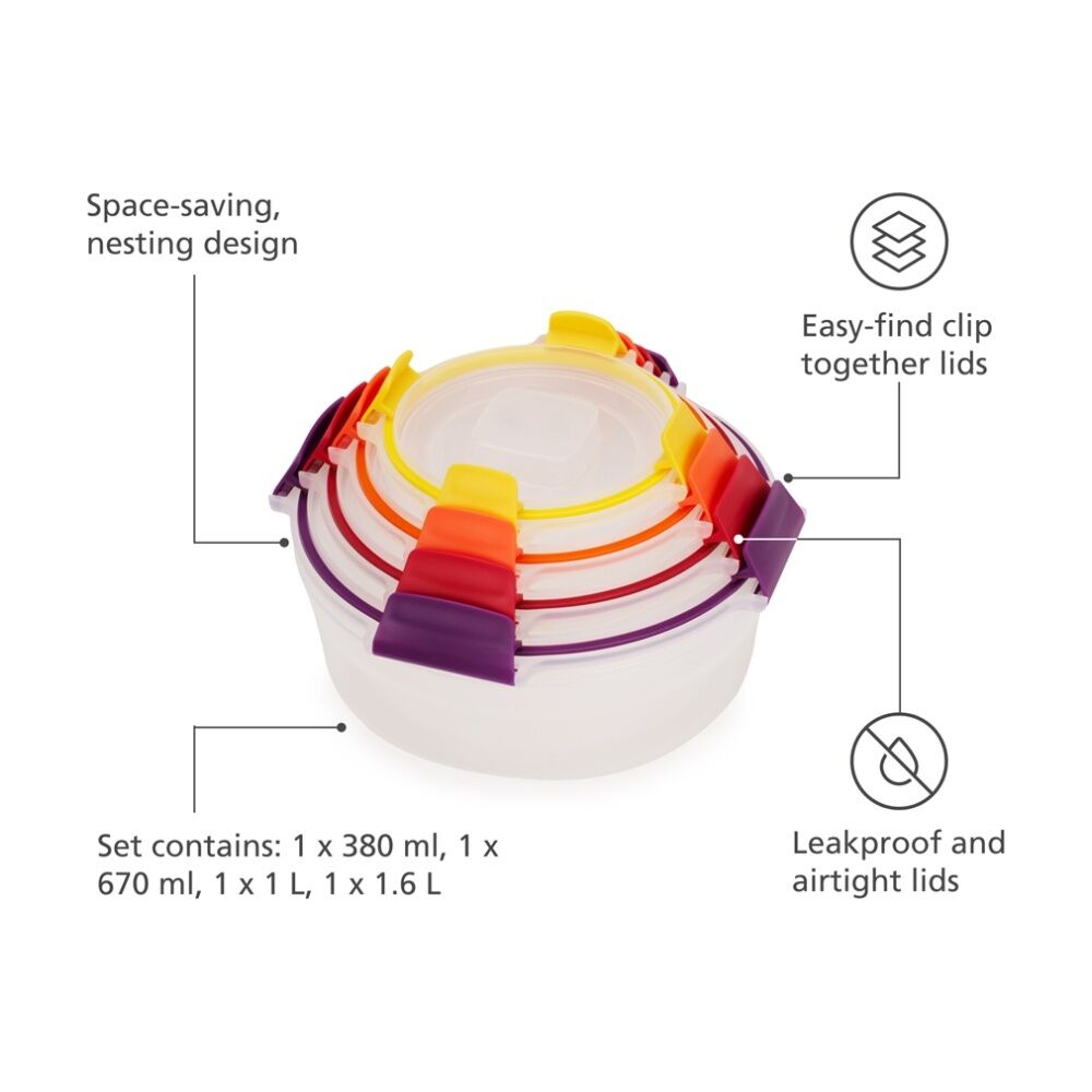 2x 4pc Joseph Joseph Nest Lock Round Airtight Food Container Set Multicolour