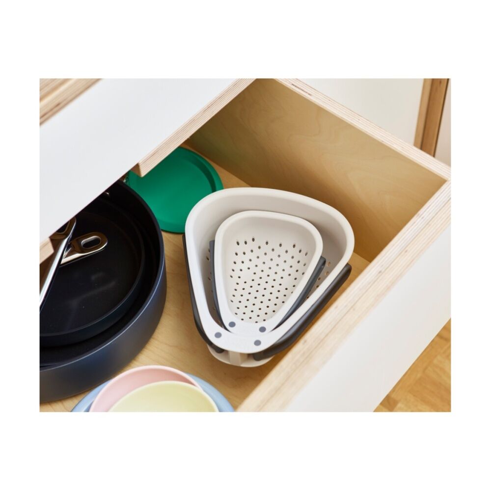 2PK Joseph Joseph Droplet Mini Small Kitchen Colander W/ Folding Handle Cream