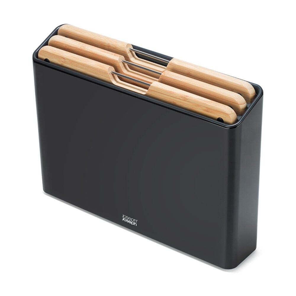 3pc Joseph Joseph Folio Steel Bamboo Chopping Board Set With Organiser Black