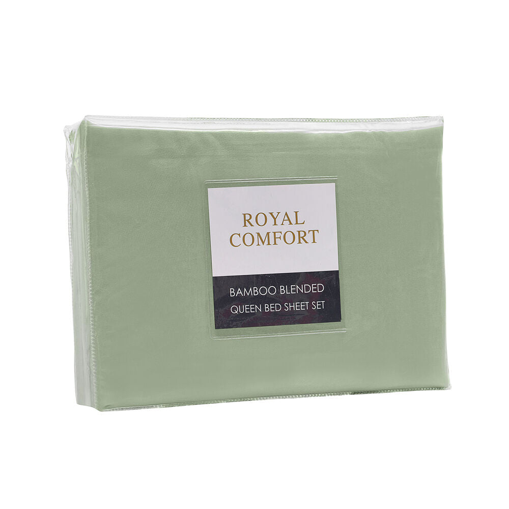 Royal Comfort Sheet Set/2x Pillowcases Blended Bamboo Sage Green