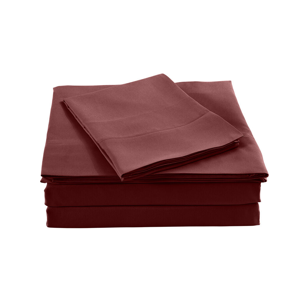 Royal Comfort King Sheet Set/2x Pillowcases Blended Bamboo Malaga Wine
