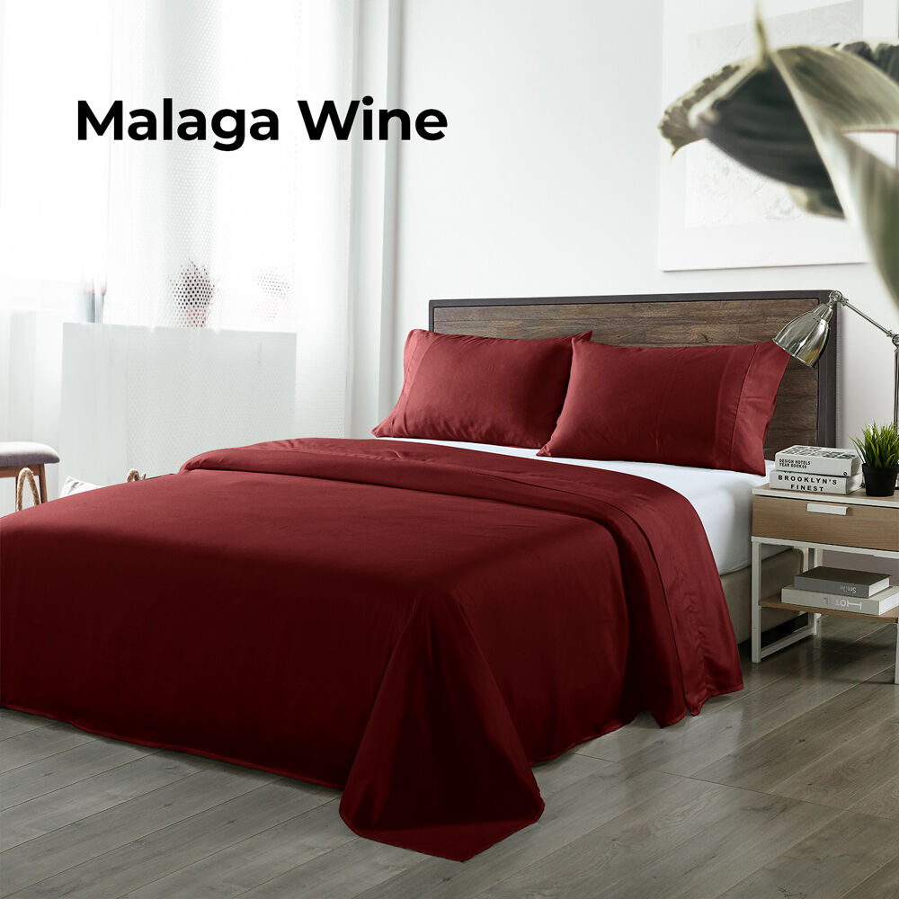 Royal Comfort King Sheet Set/2x Pillowcases Blended Bamboo Malaga Wine