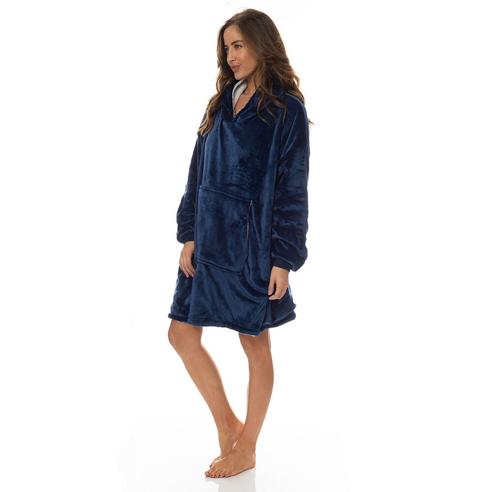 Royal Comfort Reversible Fleece Winter Snug Hoodie - Navy