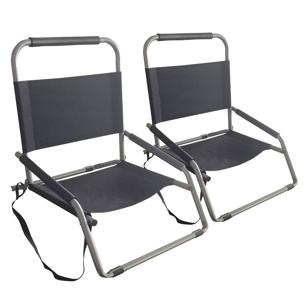 2x 2pc Havana Outdoors Folding Beach Chair 60x65cm - Vintage Black