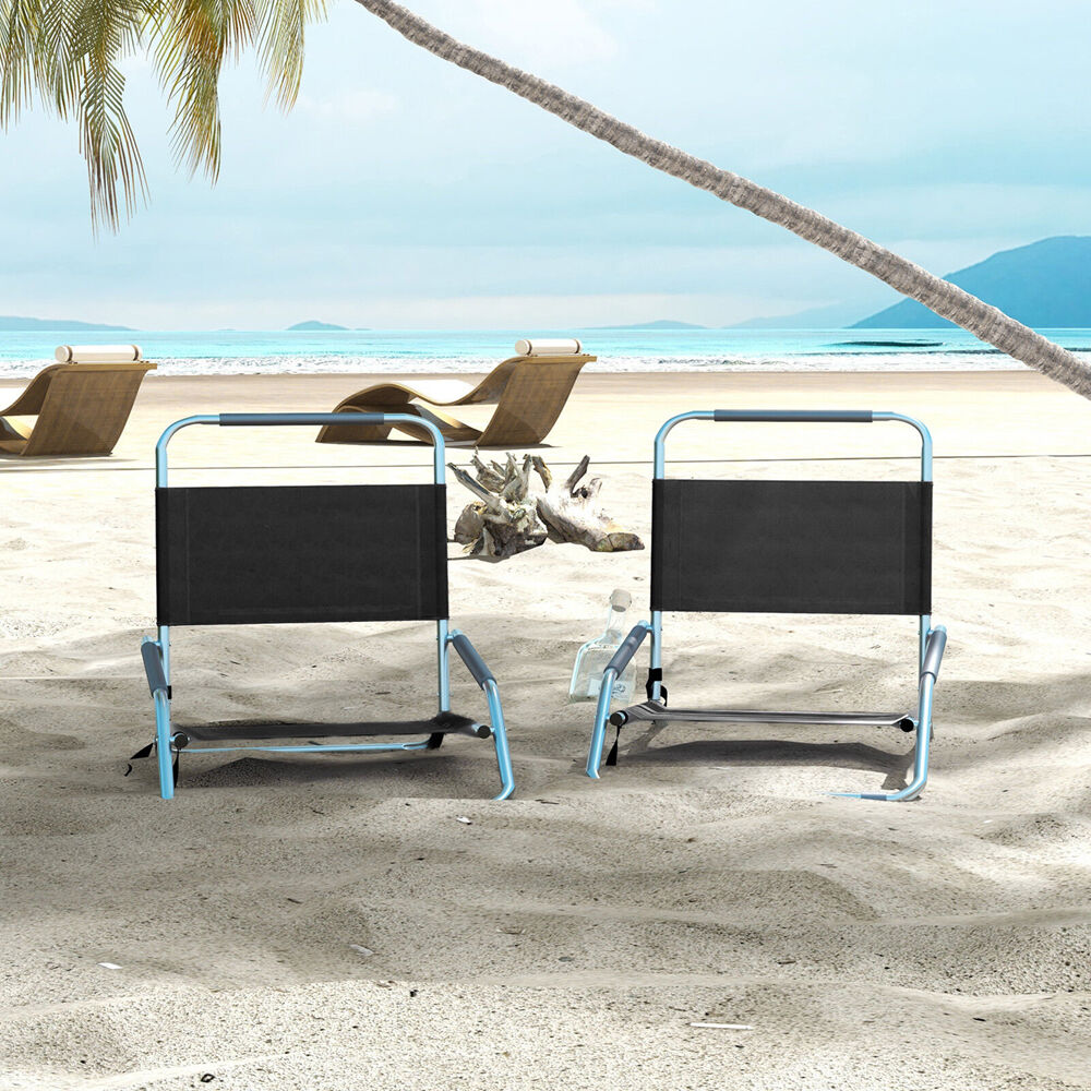 2x 2pc Havana Outdoors Folding Beach Chair 60x65cm - Vintage Black