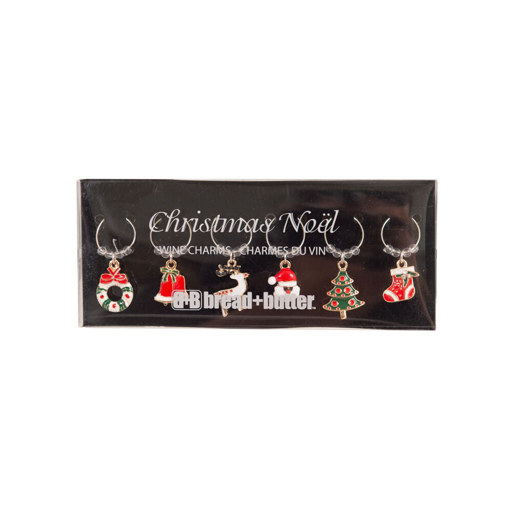 2x 6pc Bread and Butter Alloy/Steel Various Christmas Mix Wine Glass Charm Set