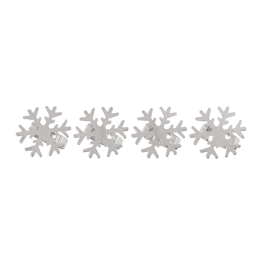 2x 4pc Bread and Butter Steel Snow Flake Napkin Rings - Silver