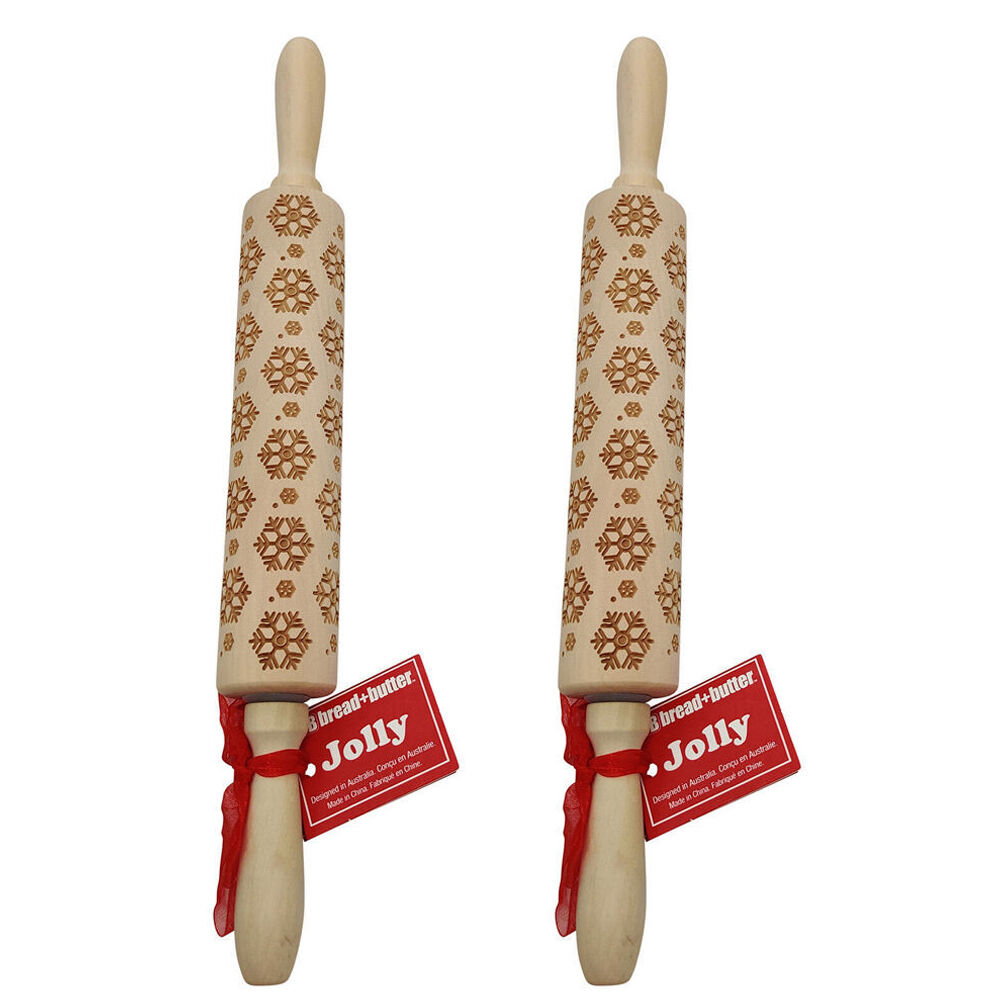2PK Bread and Butter Laser Etch Wooden Rolling Pin - Snowflake