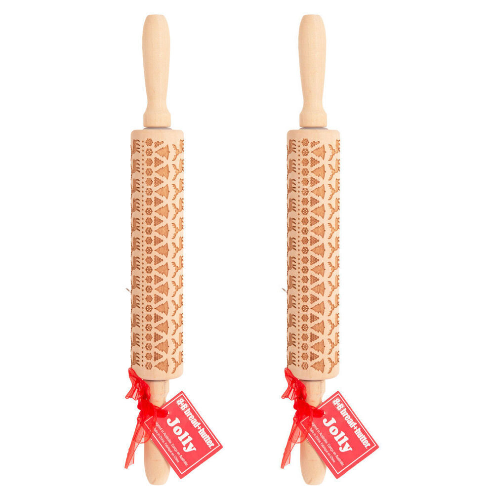 2PK Bread and Butter Laser Etch Wooden Rolling Pin - Fairisle