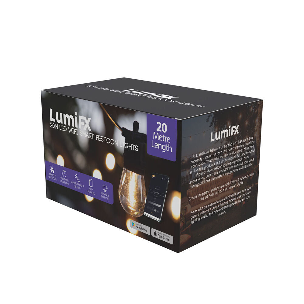 2PK LumiFX 20 Bulb LED WIFI Smart Indoor/Outdoor Festoon Lights 20m Warm White
