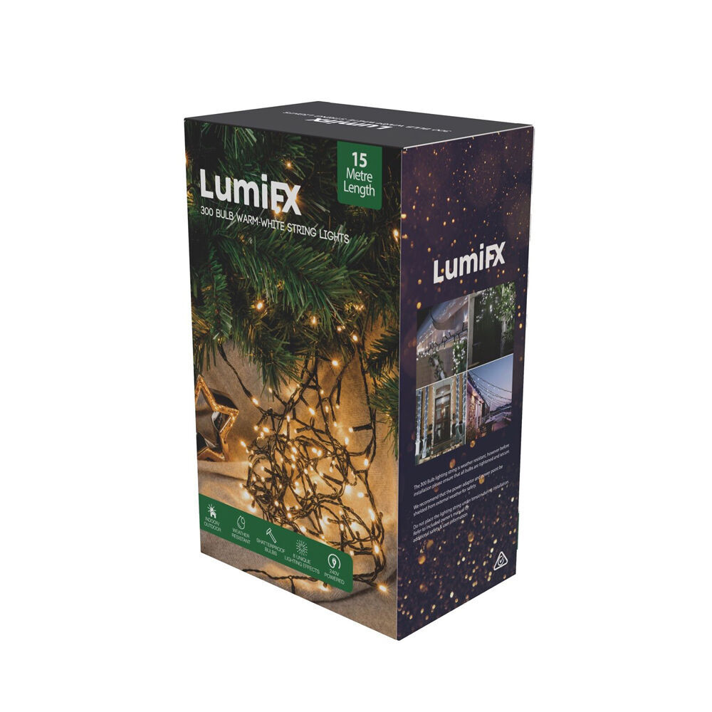 4PK LumiFX 300 Bulb LED Powered String Lights Indoor/Outdoor 15m Warm White