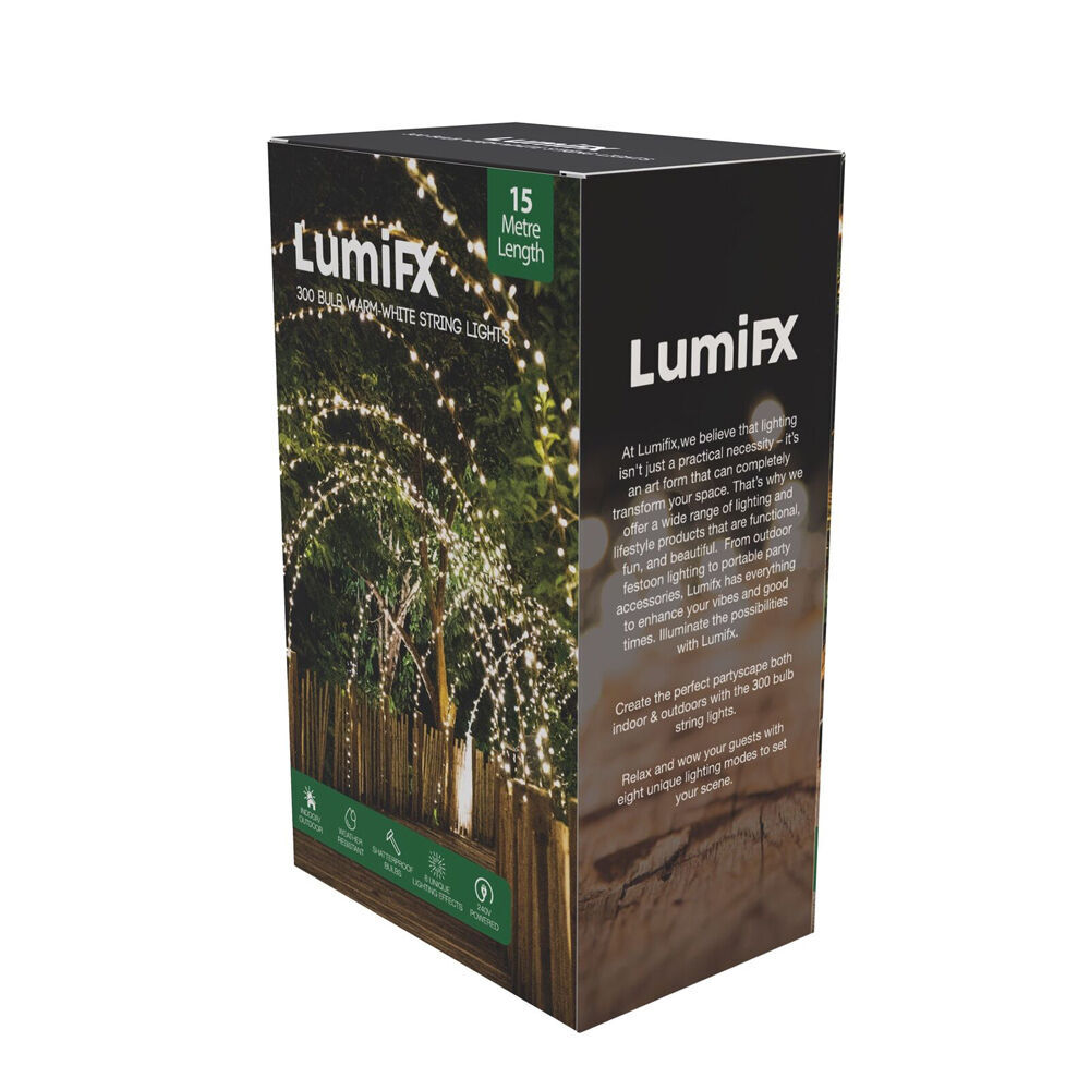 4PK LumiFX 300 Bulb LED Powered String Lights Indoor/Outdoor 15m Warm White
