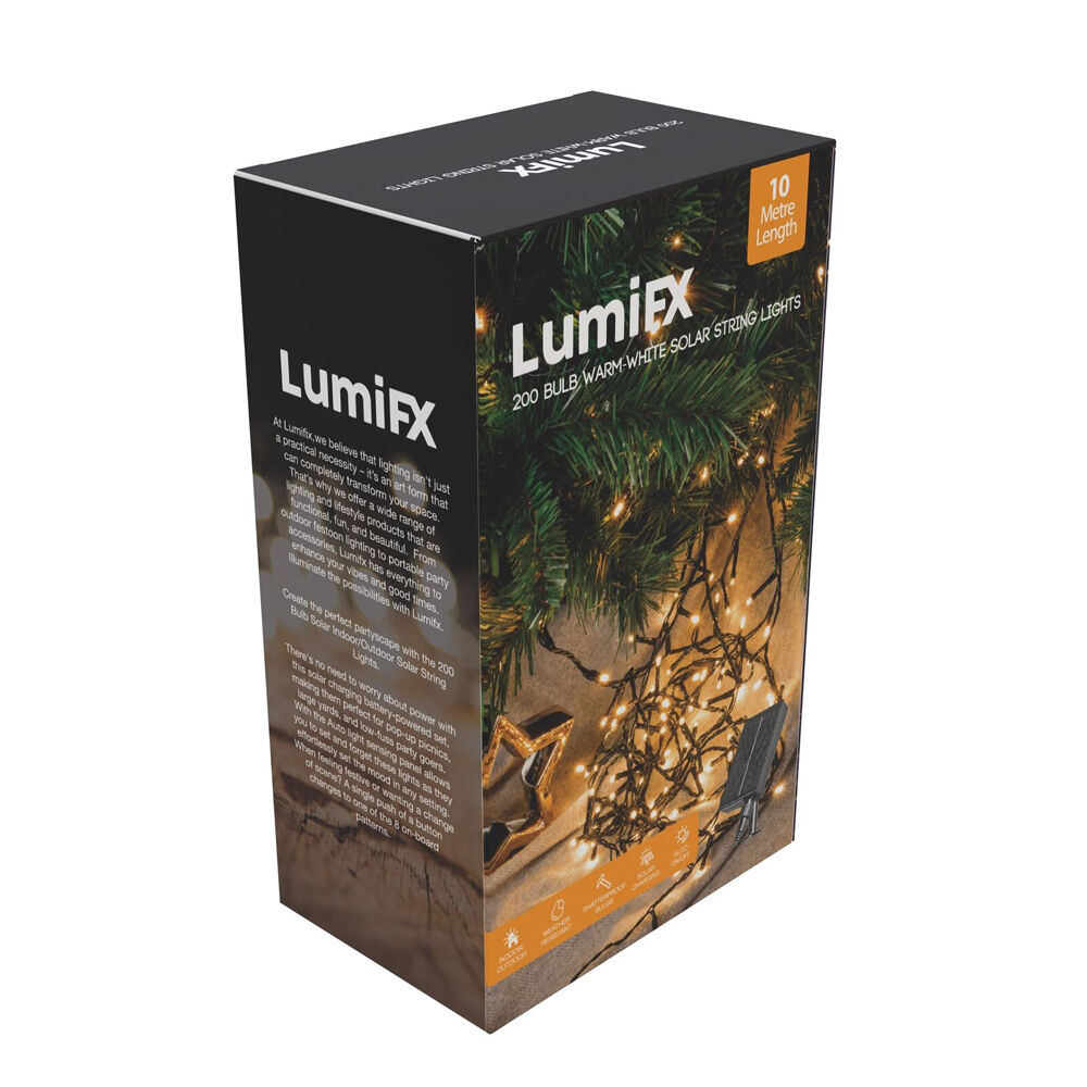 2PK Lumifx 200-LED Solar Power String Lights 8 Light Effects 10m - Warm White