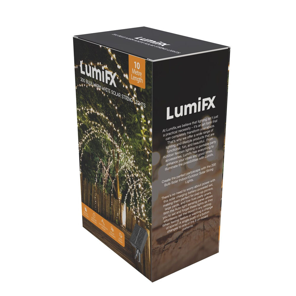 2PK Lumifx 200-LED Solar Power String Lights 8 Light Effects 10m - Warm White