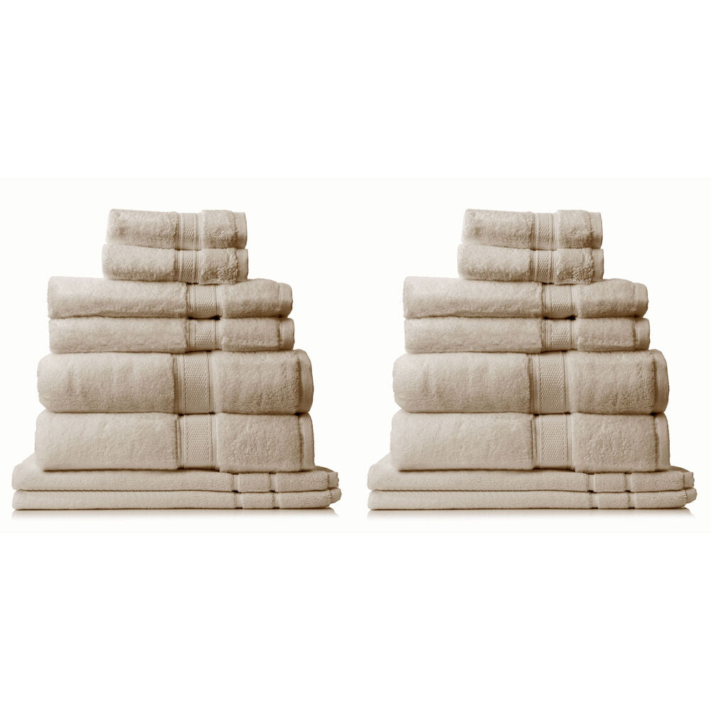 2x 8pc Royal Comfort Zero Twist Soft Absorbent Cotton Towel Set - Beige