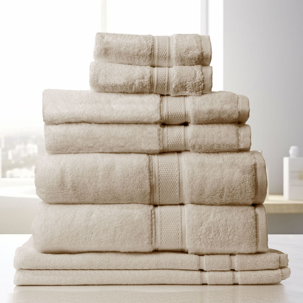 2x 8pc Royal Comfort Zero Twist Soft Absorbent Cotton Towel Set - Beige