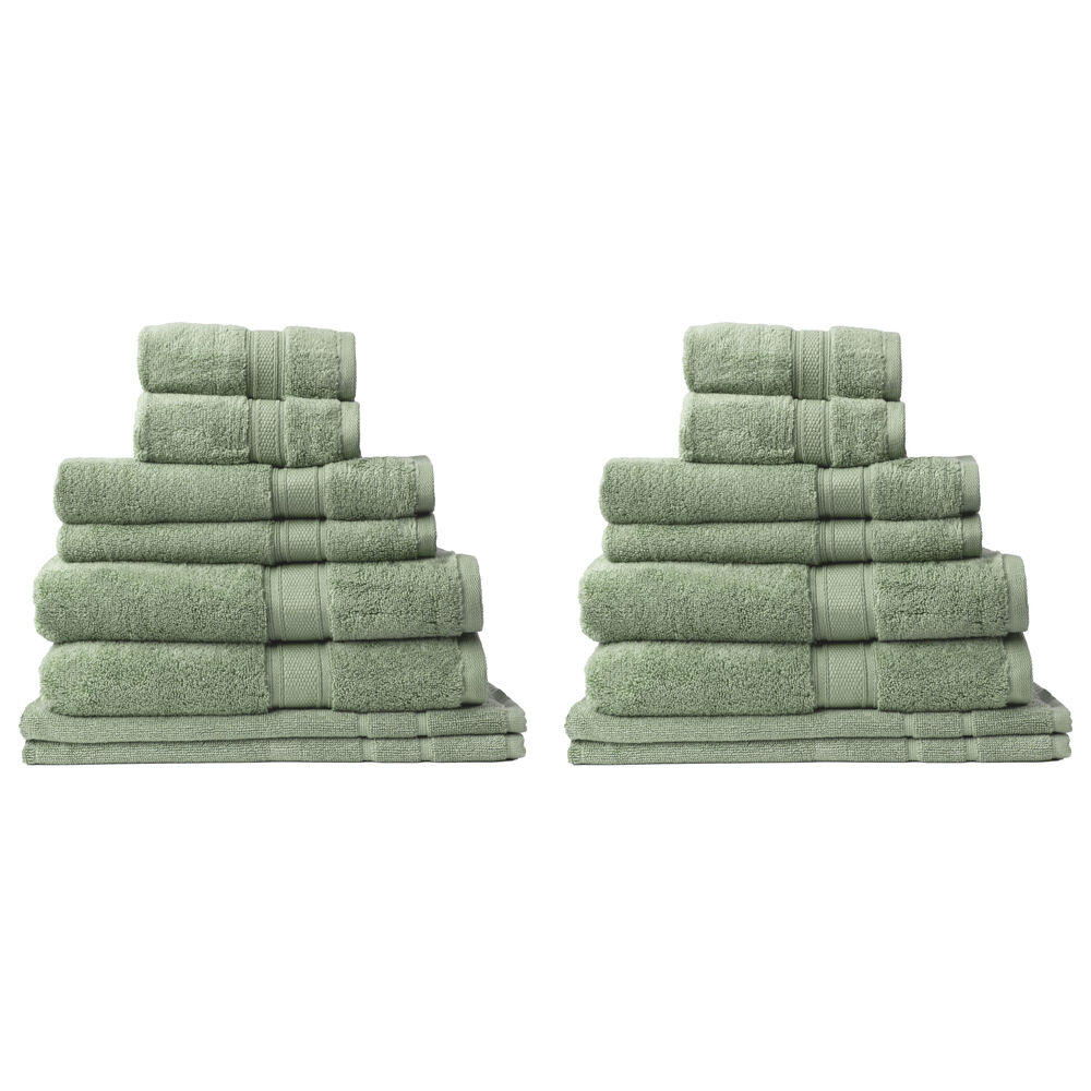 2x 8pc Royal Comfort Zero Twist Soft Absorbent Cotton Towel Set - Sage Green
