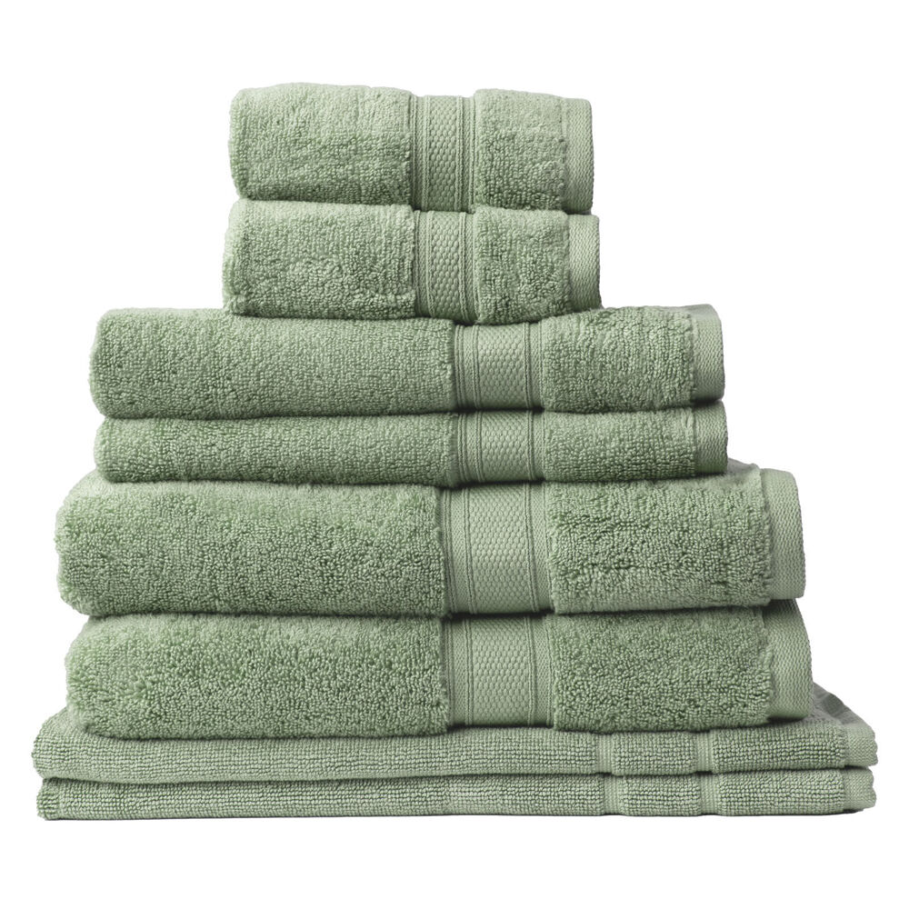 2x 8pc Royal Comfort Zero Twist Soft Absorbent Cotton Towel Set - Sage Green