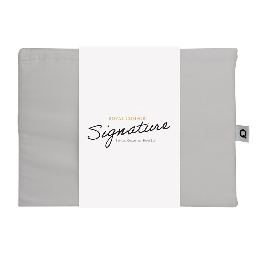 4pc Royal Comfort Signature Bamboo Cotton Bed Sheet Set Grey