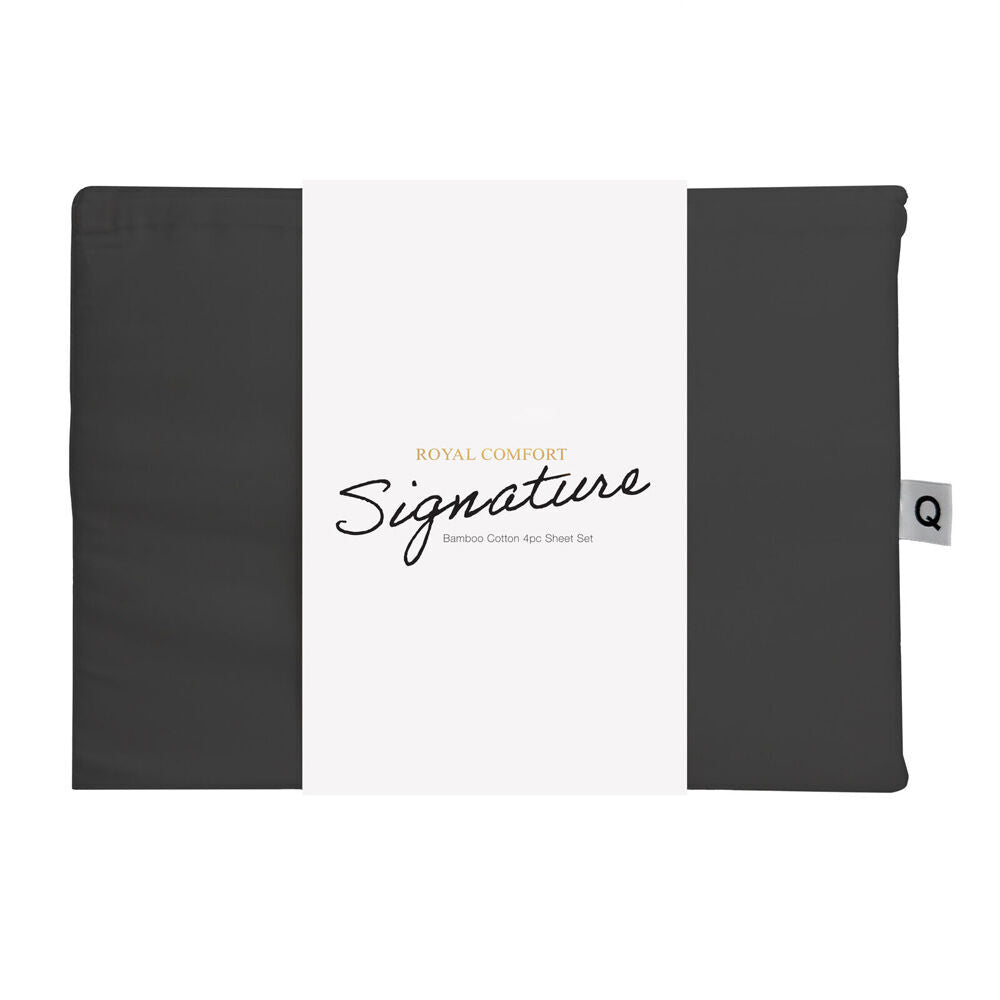 4pc Royal Comfort Signature Bamboo Cotton Bed Sheet Set Charcoal
