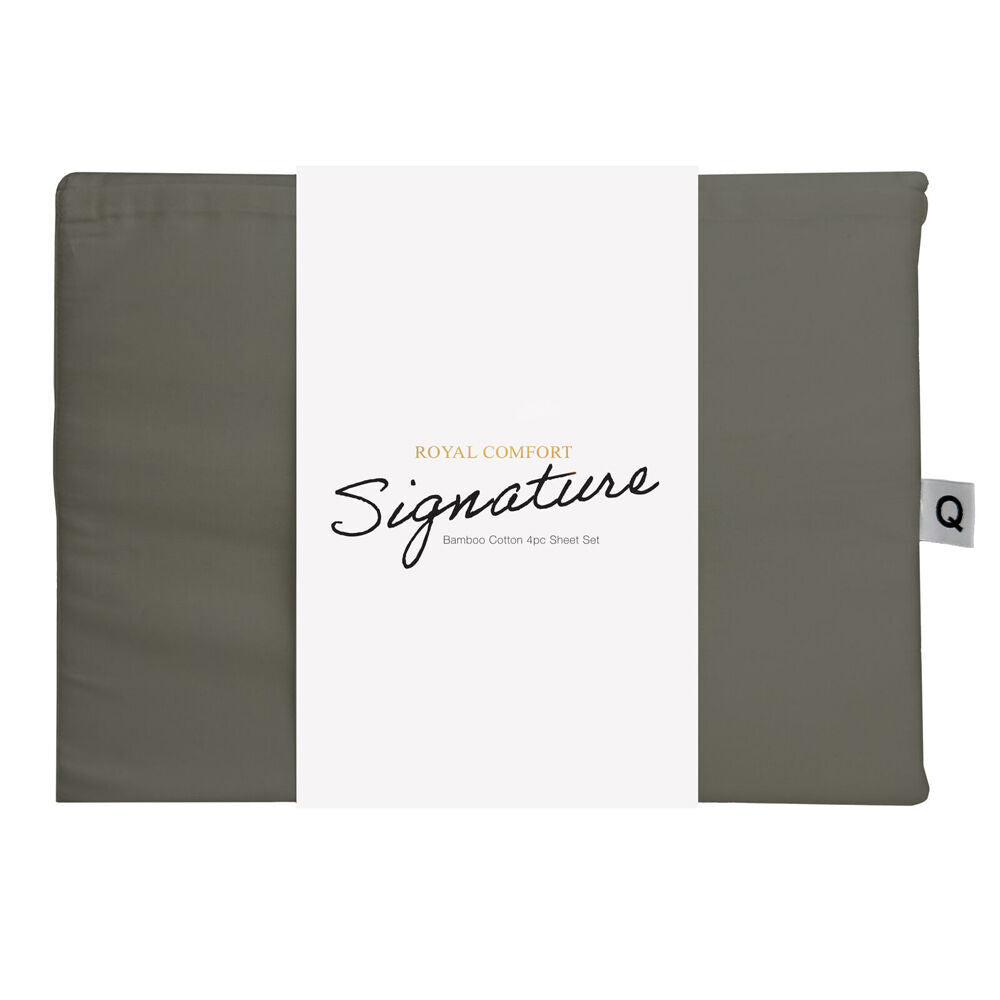 4pc Royal Comfort Signature Bamboo Cotton Bed Sheet Set- Olive