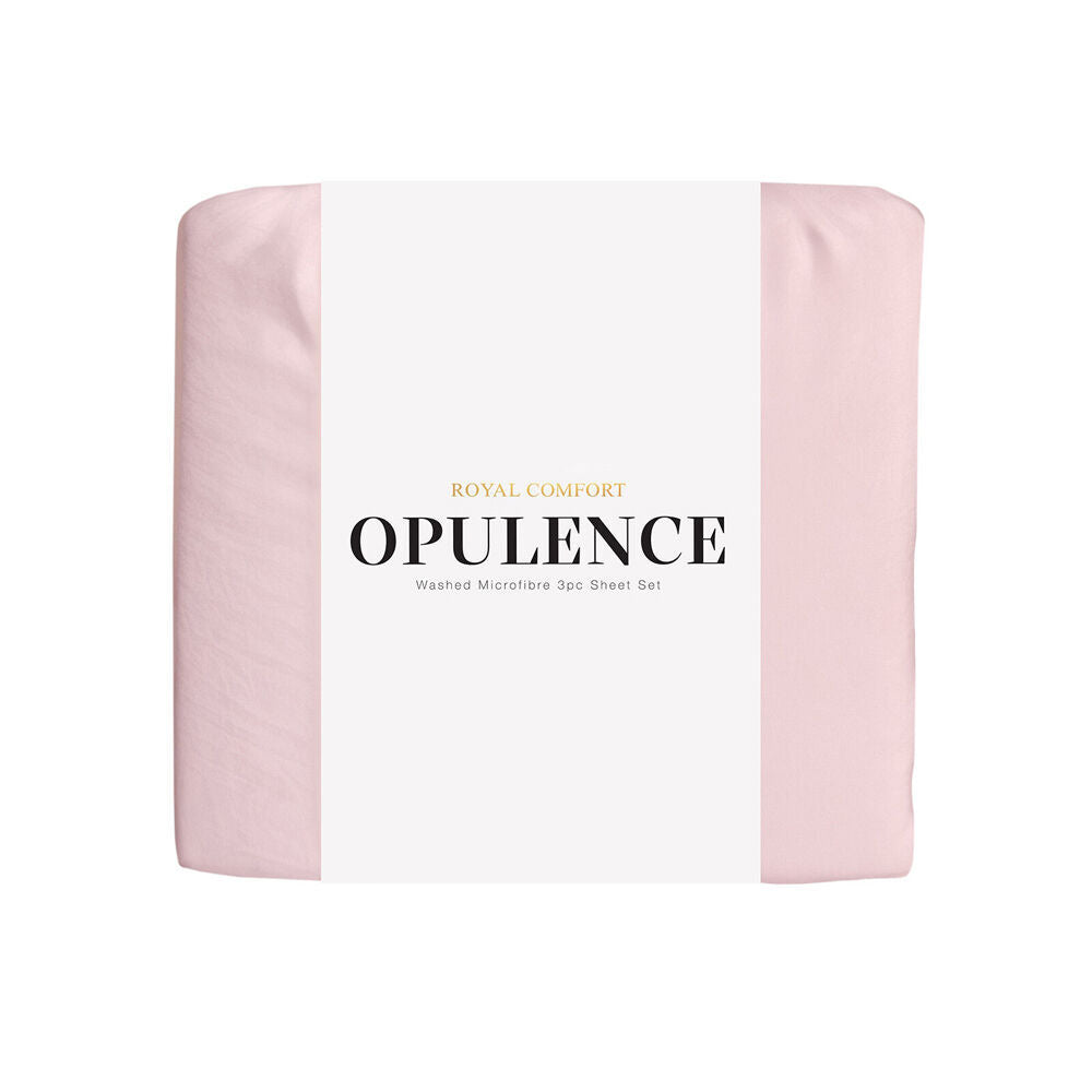 4pc Royal Comfort Opulence Washed Microfibre Bed Sheet Set Blush