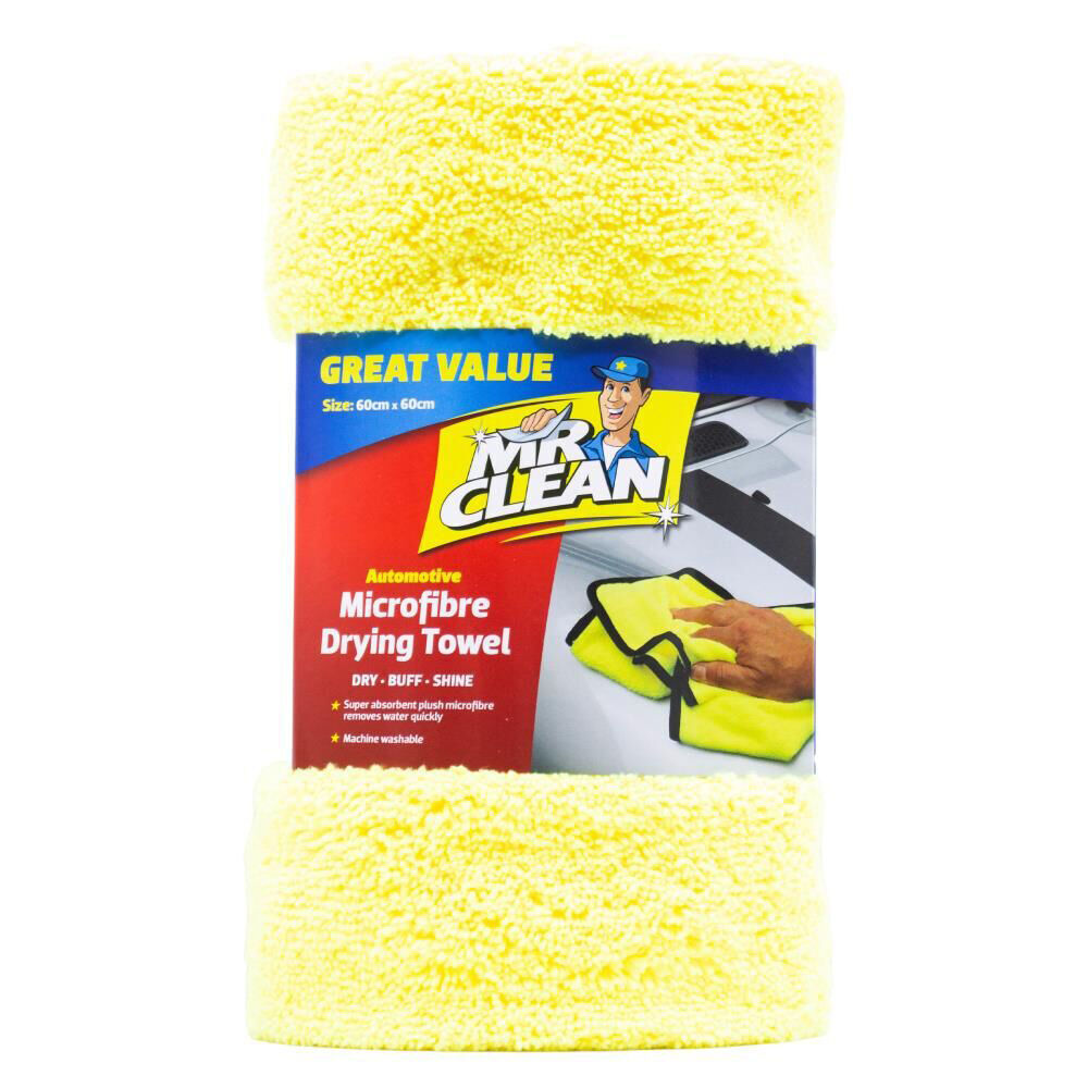 12PK Mr Clean Automotive Dry Buff Shine Microfibre Drying Towel 60x60cm Yellow
