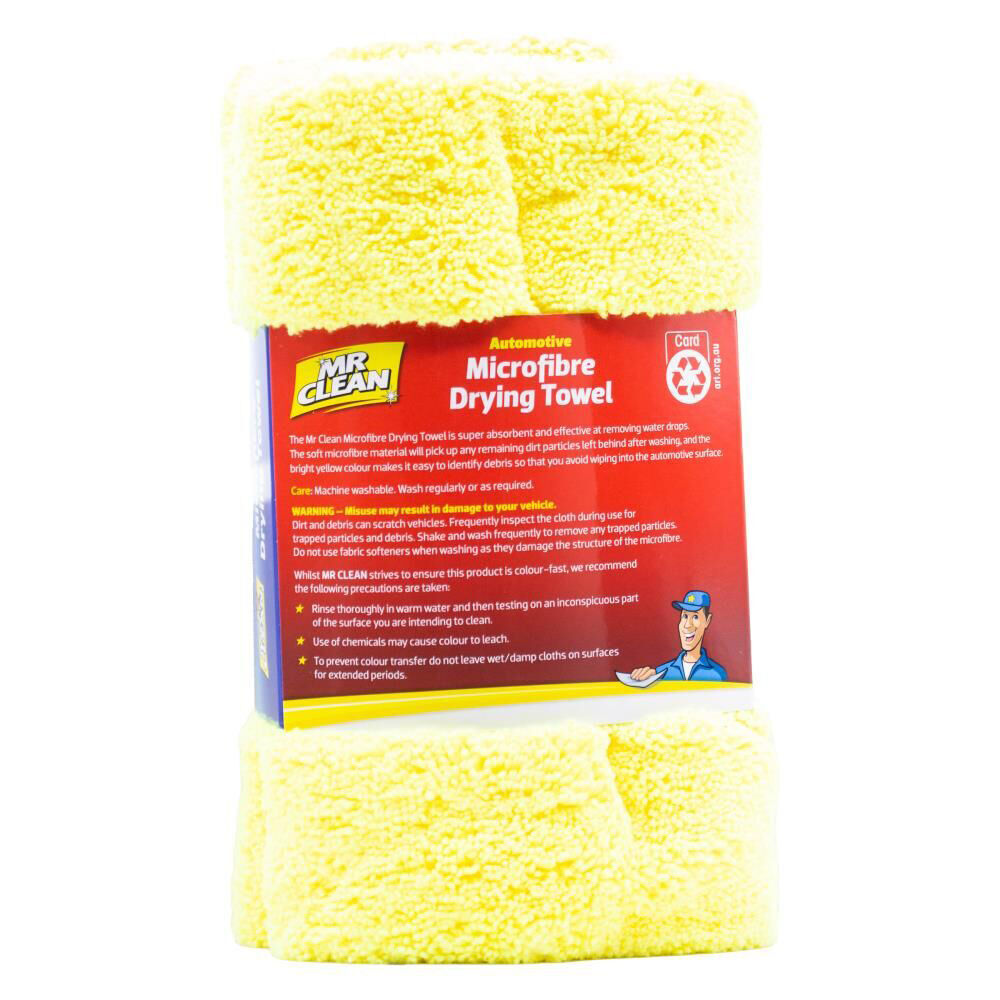 12PK Mr Clean Automotive Dry Buff Shine Microfibre Drying Towel 60x60cm Yellow