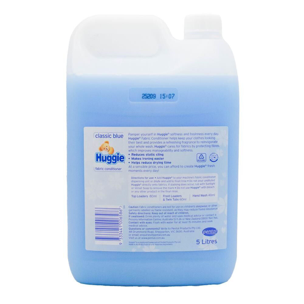 4PK Huggie Liquid Fabric Conditioner Softener Classic Blue 5L 60+ Loads
