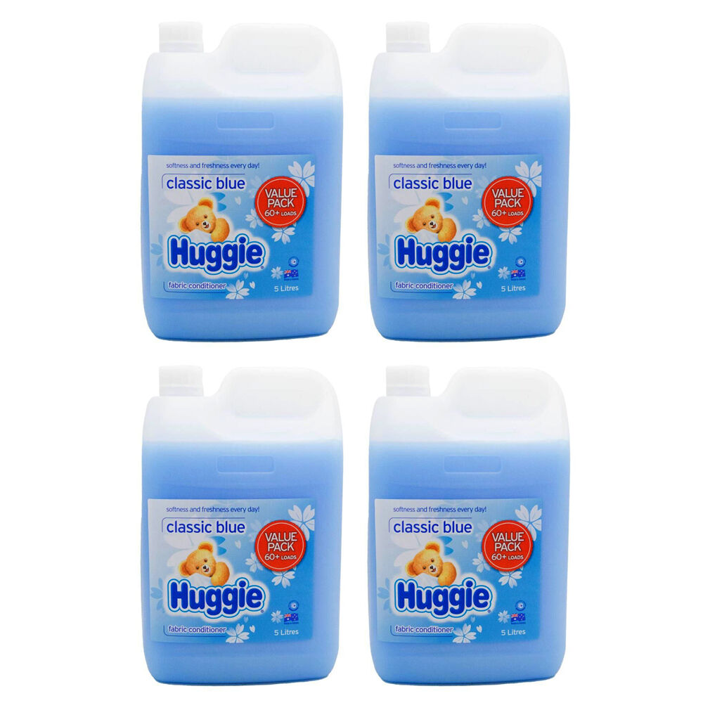 4PK Huggie Liquid Fabric Conditioner Softener Classic Blue 5L 60+ Loads