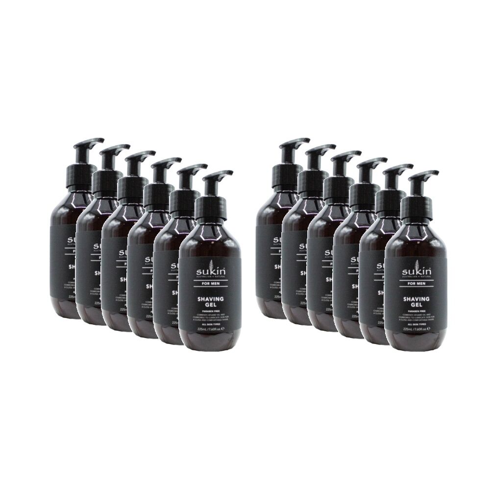 12PK Sukin For Men Soothing Shaving Gel for All Skin Types w/Sesame & Chamomile 225ml