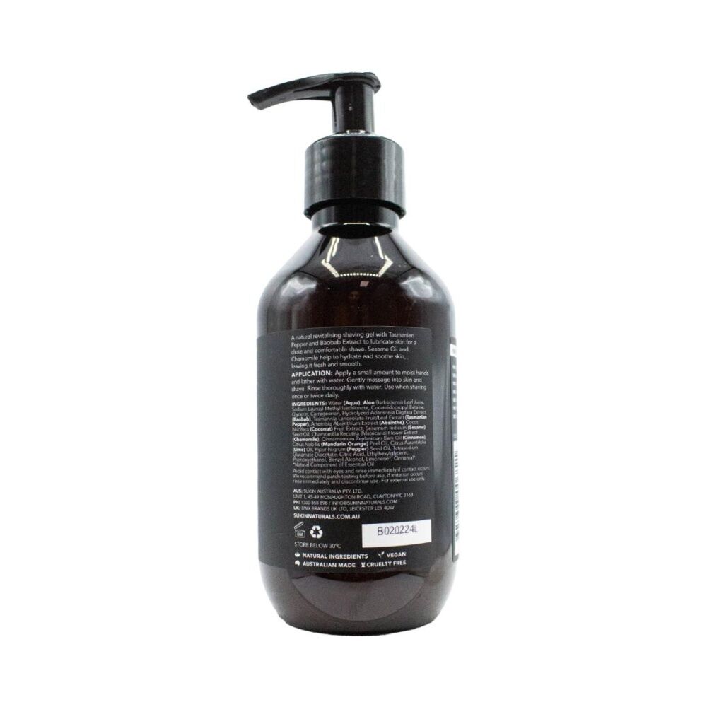 12PK Sukin For Men Soothing Shaving Gel for All Skin Types w/Sesame & Chamomile 225ml