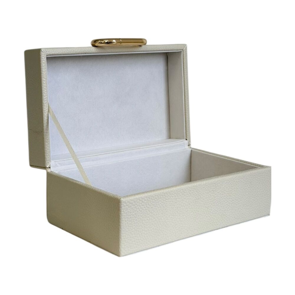 SS Collective Cream Pebble Textured Decorative Box W/ Gold Ring Latch Small