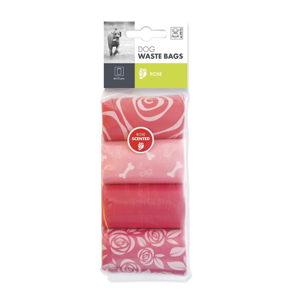 6x 4x15pc M-Pets Dog/Puppy Pet Waste Poop Bag Rolls Disposable Pouch Scented Rose