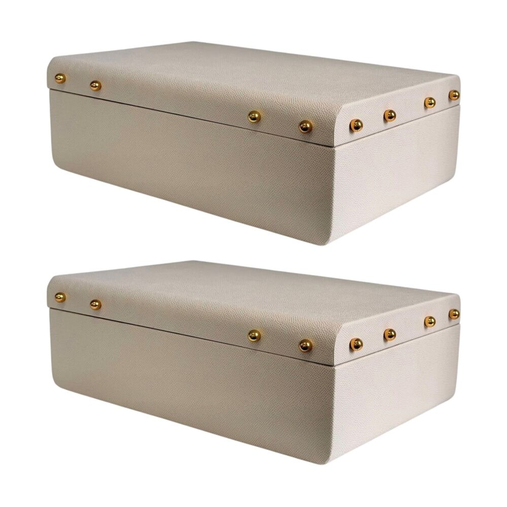 2PK SS Collective Cream With Gold Studs Decorative Rectangle Box Large 34x22cm