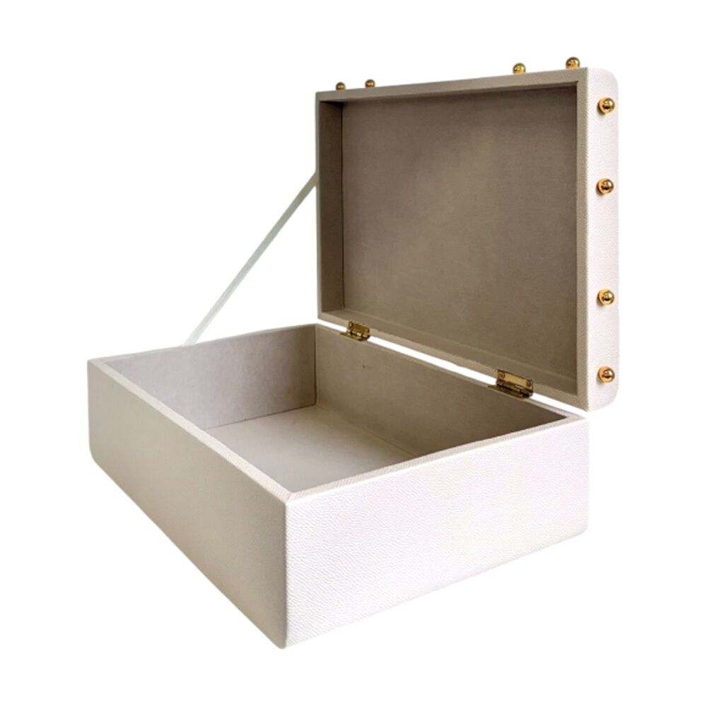 2PK SS Collective Cream With Gold Studs Decorative Rectangle Box Large 34x22cm