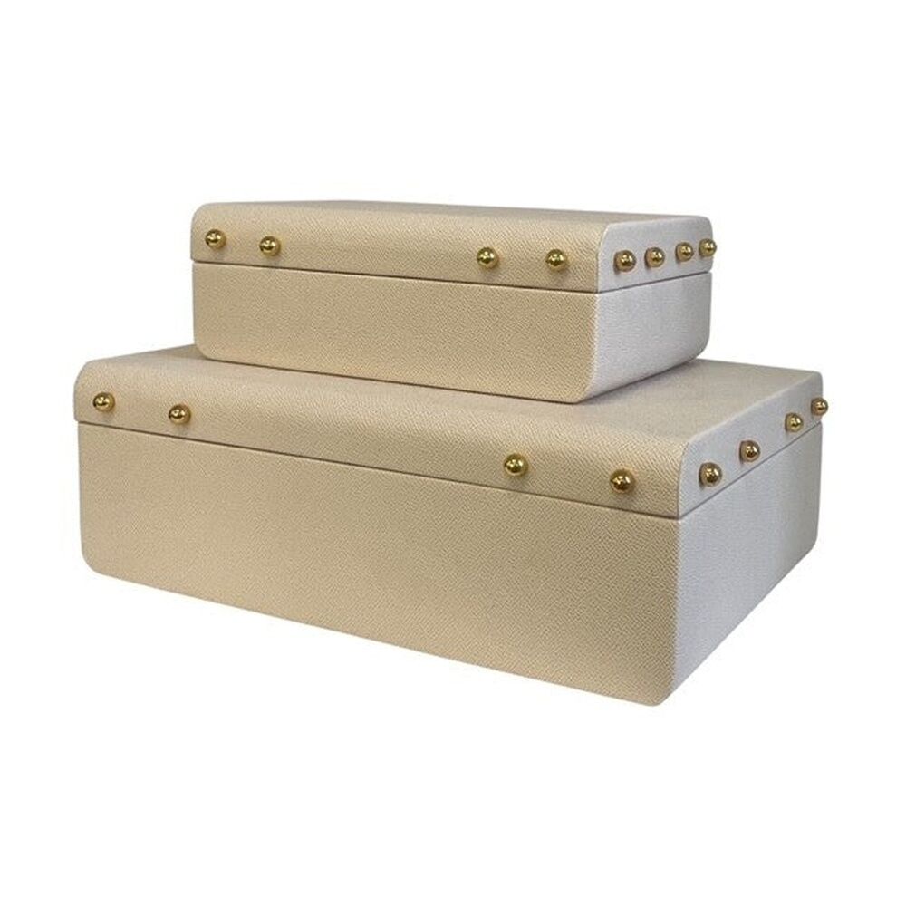 2PK SS Collective Cream With Gold Studs Decorative Rectangle Box Large 34x22cm