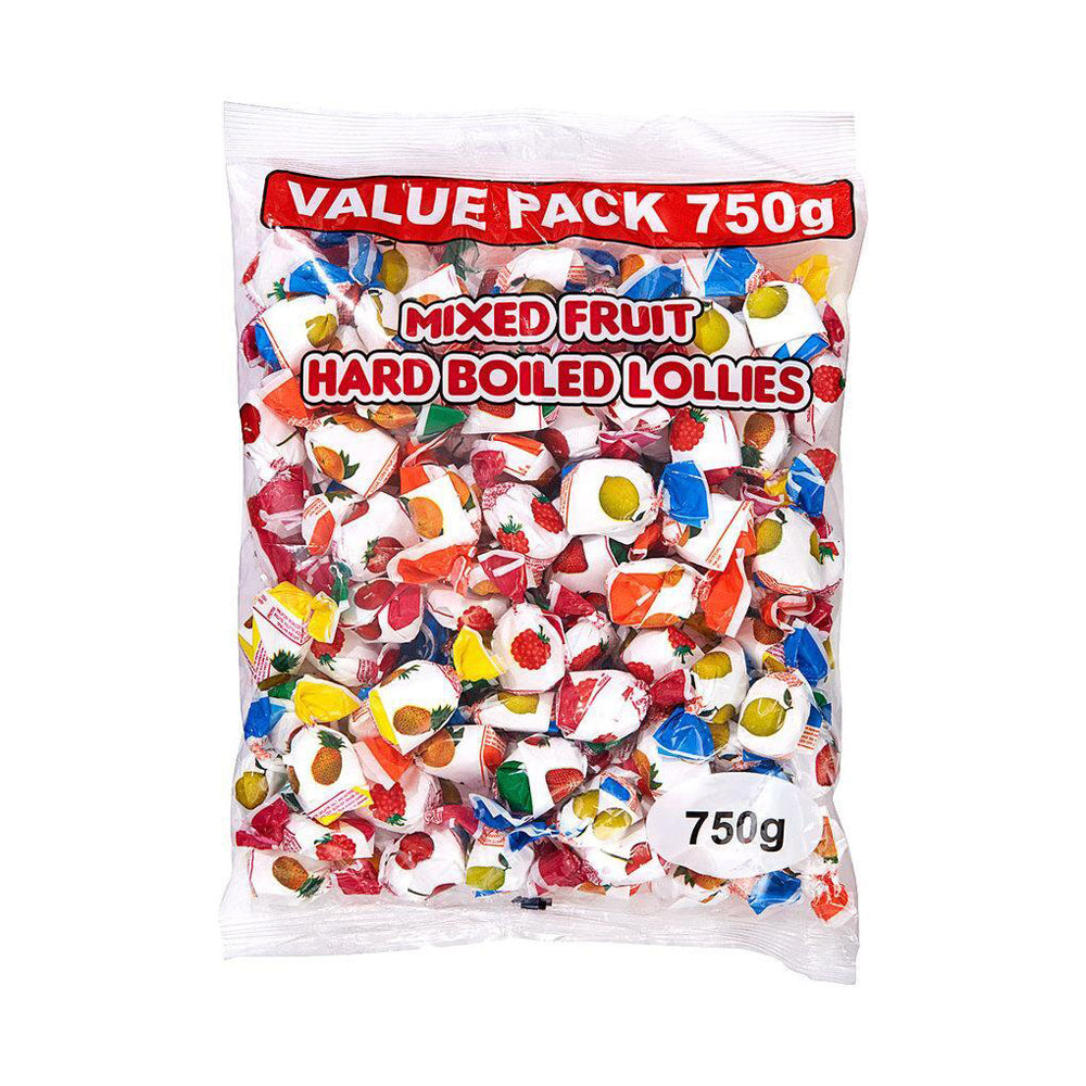 4PK Hard Boiled Assorted Mixed Fruit Flavour Lollies 750g Bag
