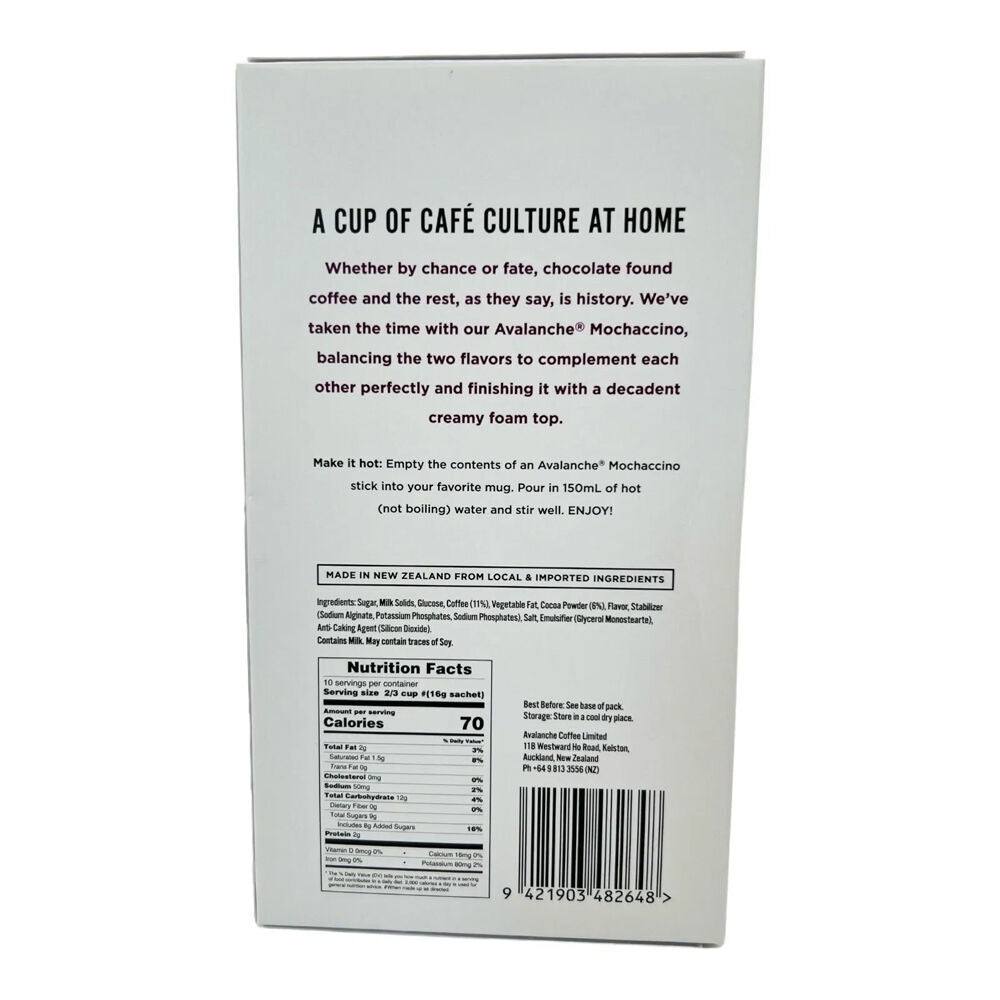 12x 10pc Avalanche Mochaccino Cafe Style Instant Coffee 160g Powdered Drink