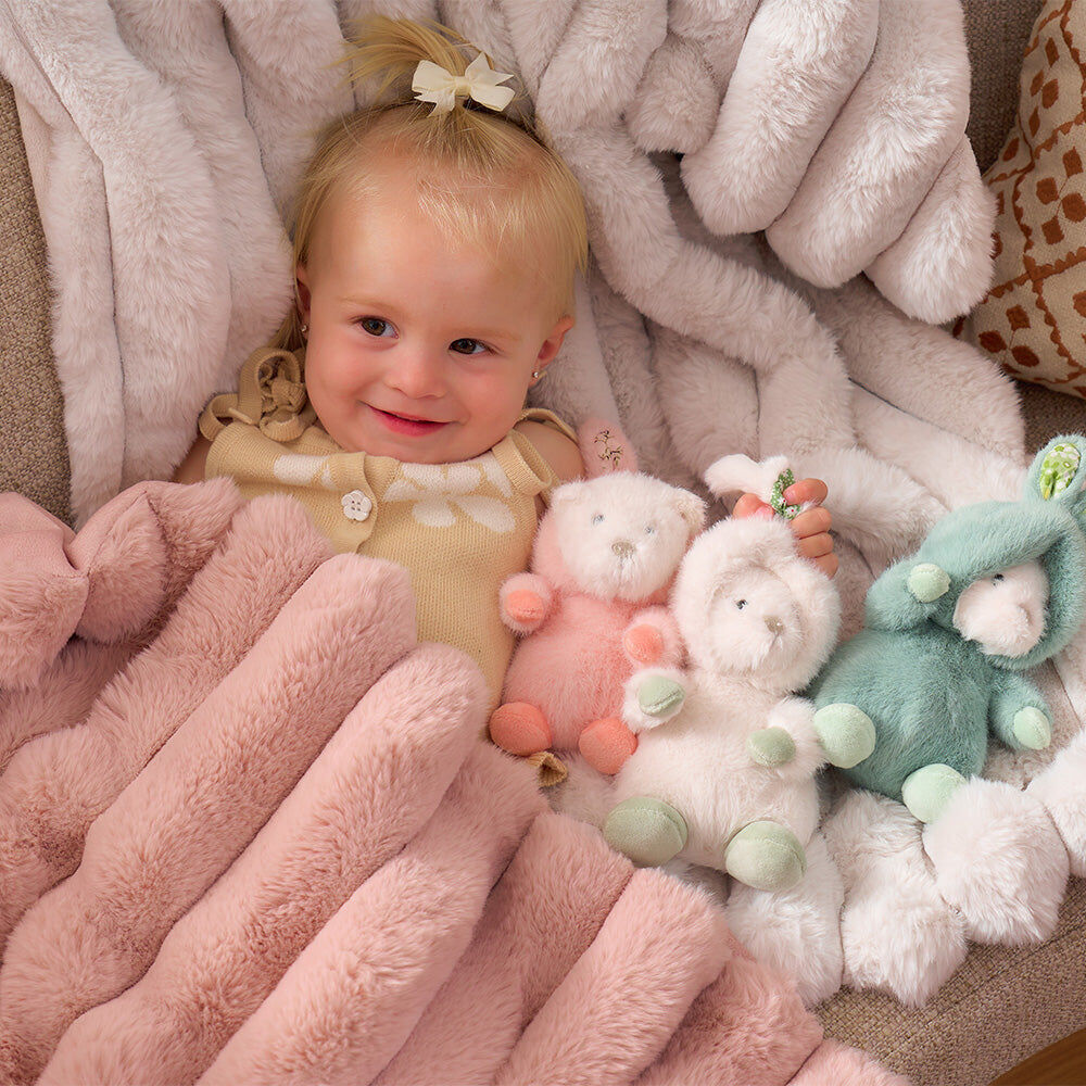 Annabel Trends Baby Blanket Throw Ribbed Faux Fur 100x80cm Dusty Pink
