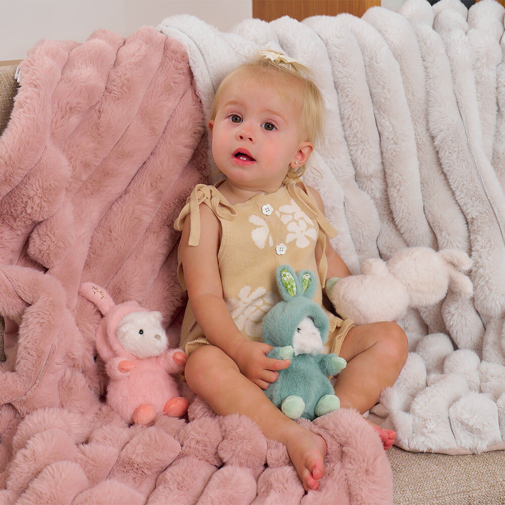 Annabel Trends Baby Blanket Throw Ribbed Faux Fur 100x80cm Dusty Pink