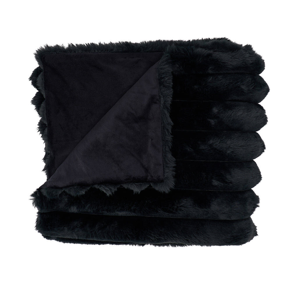 Annabel Trends Ribbed Fur Blanket Throw Home Bedding 130x160cm Black
